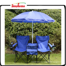 Cadeira de praia de acampamento dobro dobrando portátil com refrigerador e guarda-chuva